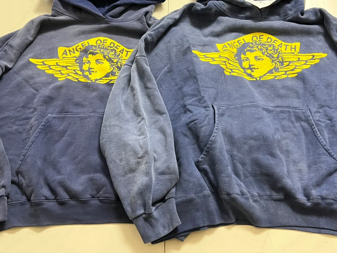 Proofing vs original SAINT M×××××× ANGEL HOODIE/NAVY Angel Reborn Blue Hoodie Washed Blue S-XL